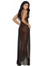 Black Long Mesh Slit Front Gown