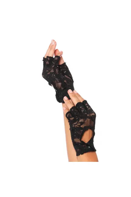 Black Lace Keyhole Back Fingerless Gloves