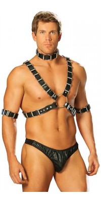 Mens Adjustable 4 Piece Leather Harness