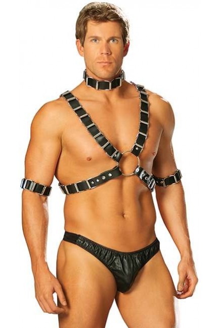 Mens Adjustable 4 Piece Leather Harness