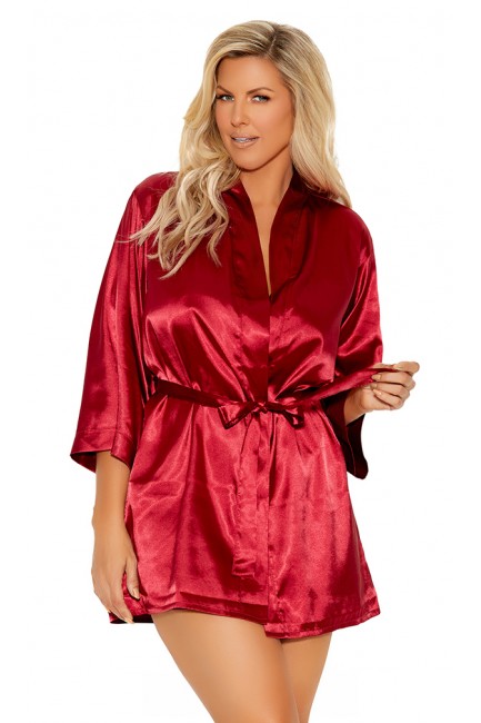 Burgundy Satin Charmeuse Kimono Robe