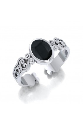 Celtic Knot Spiral Cuff Bracelet with Black Onyx Gemstone