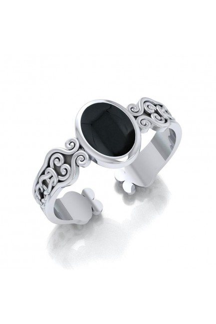 Celtic Knot Spiral Cuff Bracelet with Black Onyx Gemstone