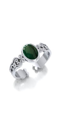 Celtic Knot Spiral Cuff Bracelet with Malachite Gemstone