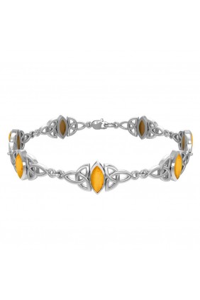 Celtic Trinity Knot Link Bracelet with Amber Gemstones