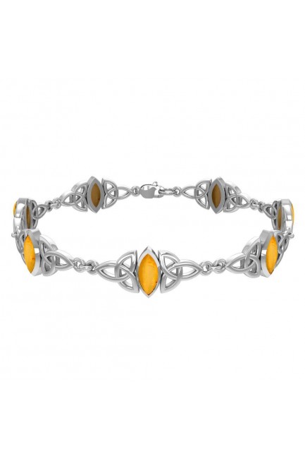 Celtic Trinity Knot Link Bracelet with Amber Gemstones