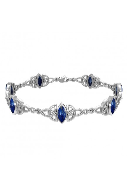 Celtic Trinity Knot Link Bracelet with Azurite Gemstones