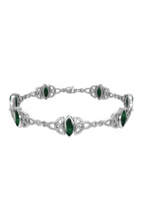 Celtic Trinity Knot Link Bracelet with Malachite Gemstones