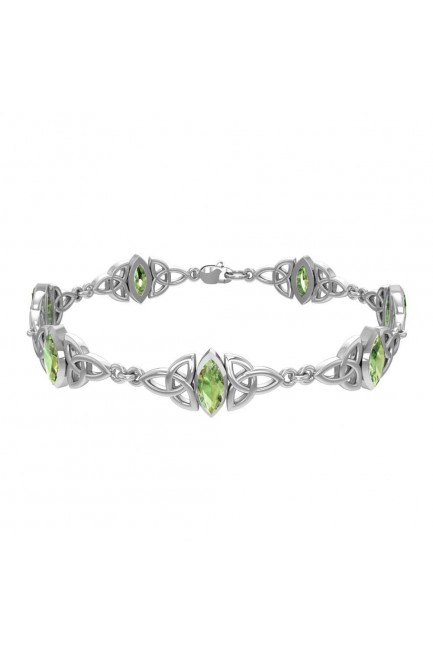 Celtic Trinity Knot Link Bracelet with Peridot Gemstones