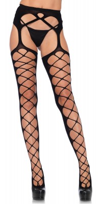 Diamond Net Black Suspender Stockings