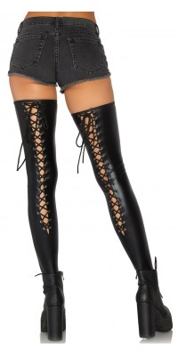 Lace-Up Back Black Thigh Highs