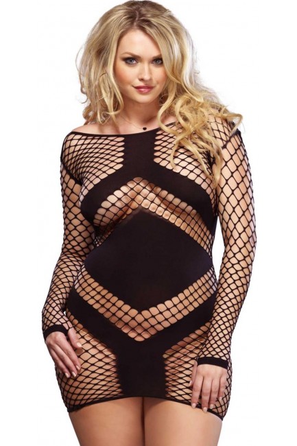 Diamond Net Black Plus Size Mini Dress