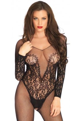 Black Lace and Fishnet Bodystocking