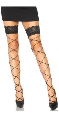Crystalized Open Net Thigh Highs