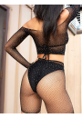 Bling Queen Black Fishnet Crop Top Set