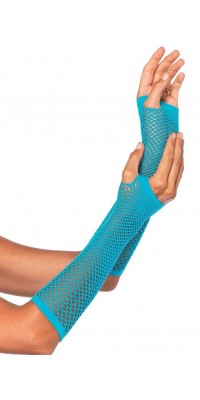 Neon Blue Triangle Net Fingerless Gloves