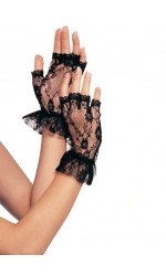 Ruffled Lace Wrist Length Fingerless Gloves