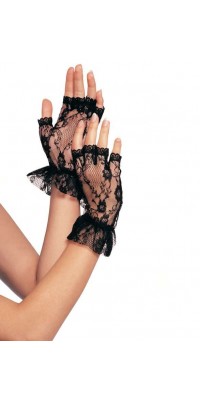 Ruffled Lace Wrist Length Fingerless Gloves