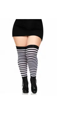 Black White Striped Plus Size Stockings