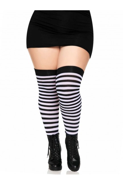 Black White Striped Plus Size Stockings