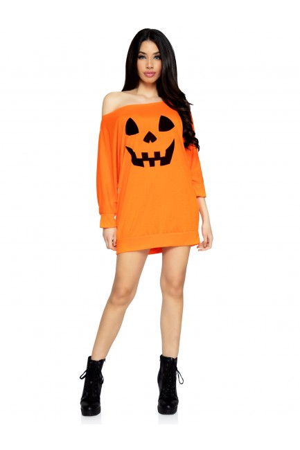 Pumpkin Jersey Off the Shoulder Tunic Dress