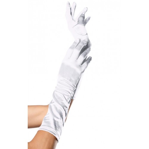 White Gloves - White Satin Elbow Length Gloves - Bridal Gloves