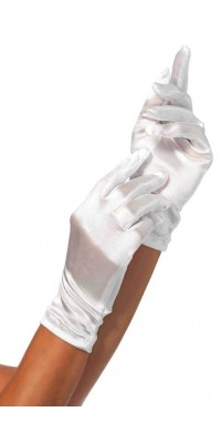 White Wrist Length Satin Gloves