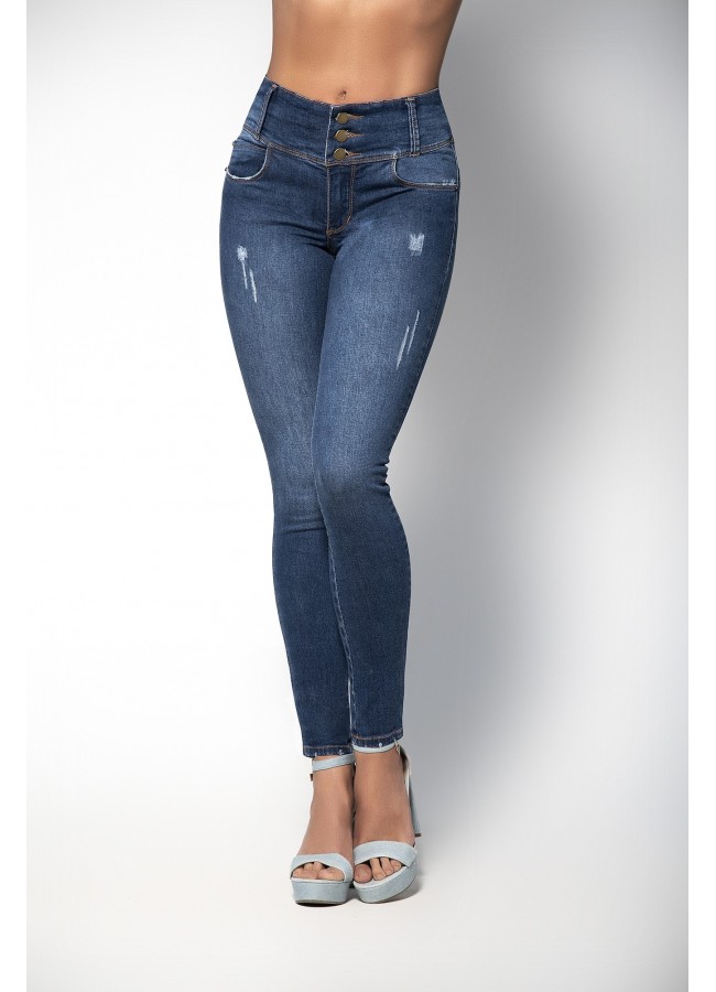 Butt Lifting Girdle Lined Blue Jeans - Butt Enhancing Denim Jeans