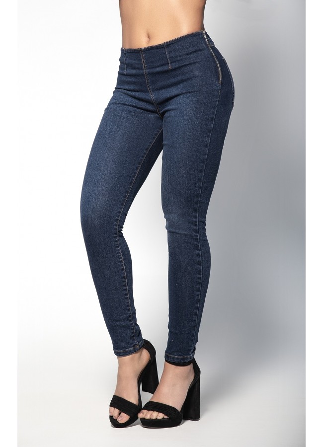 Butt Lifting Blue Jeans with Side Zipper - Butt Enhancing Denim Jeans