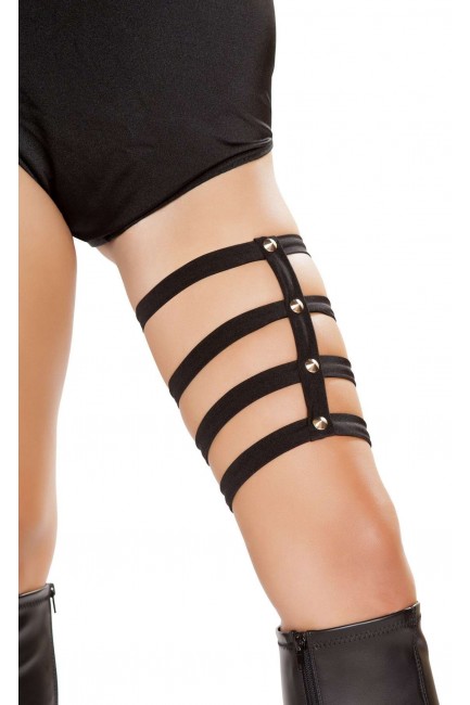 Black Multi Strap Studded Thigh Garter