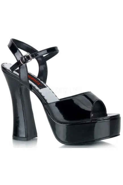 Dolly Black Patent Platform Chunky Heel Sandal