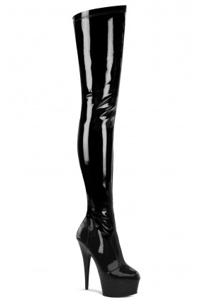 Delight Black Patent Crotch High Boots