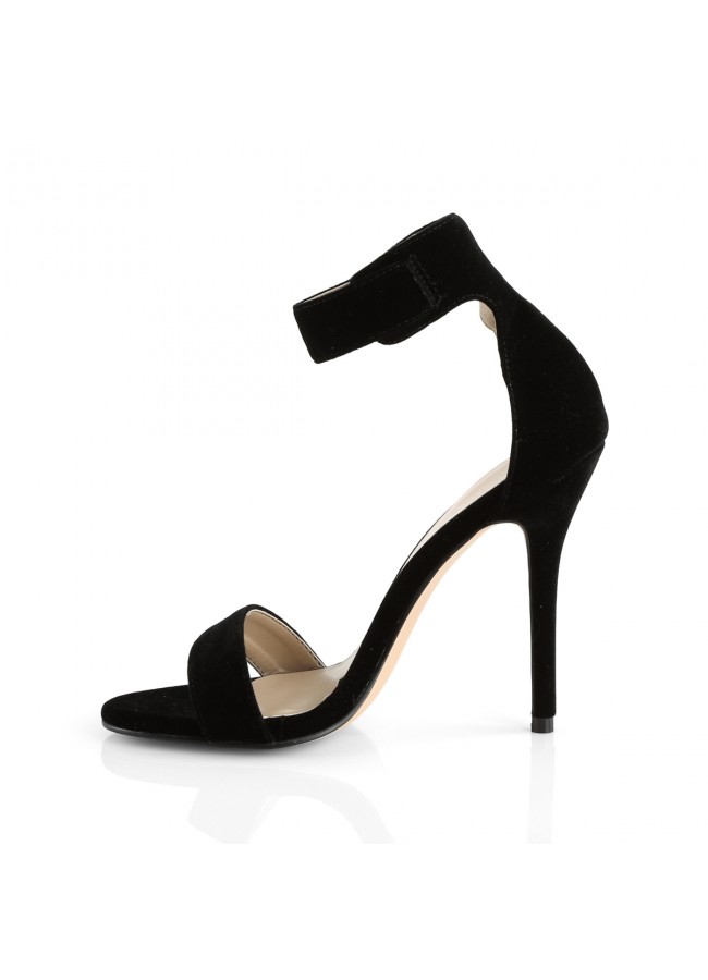 Amuse Black Velvet Ankle Strap Sandal 5 Inch Heel Single Strap Sandal