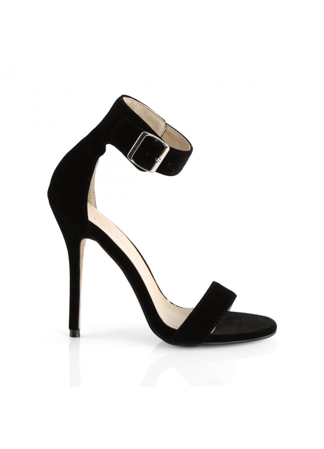 Amuse Black Velvet Ankle Strap Sandal 5 Inch Heel Single Strap Sandal