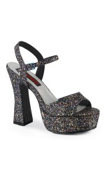 Dolly Black Glitter Platform Chunky Heel Sandal