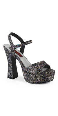 Dolly Black Glitter Platform Chunky Heel Sandal