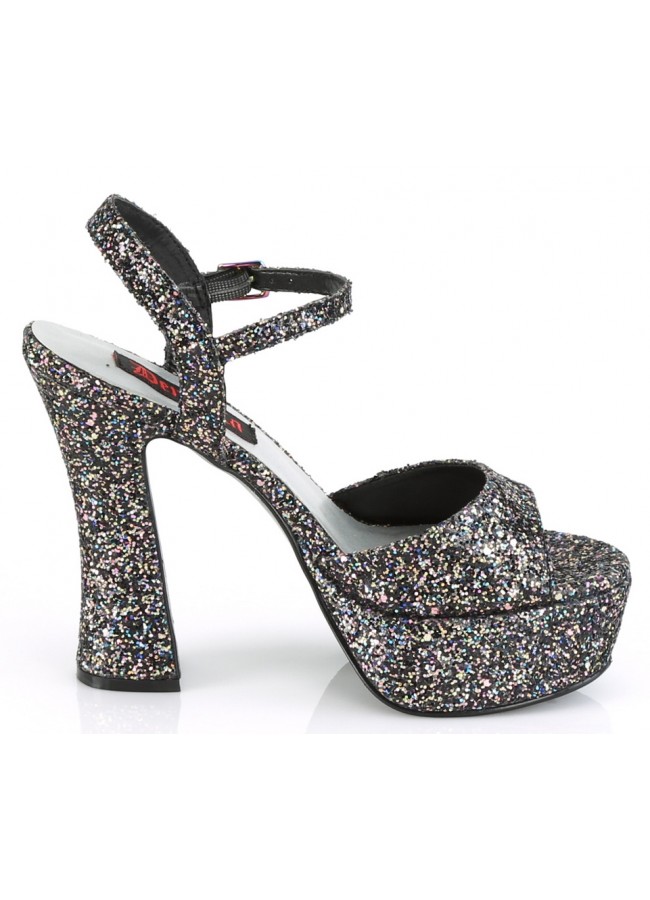 Dolly Black Glitter Platform Chunky Heel Sandal | Gothic Womens Shoes