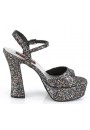 Dolly Black Glitter Platform Chunky Heel Sandal