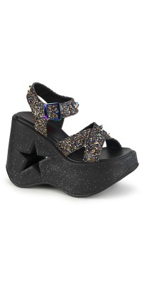 Dynamite Star Womens Platform Black Glitter Sandal