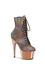 Adore Rose Gold Hologram Fishnet Ankle Boots