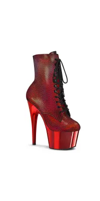 Adore Red Hologram Fishnet Ankle Boots