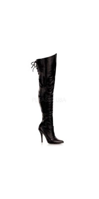 Legend Black Lace up Back Leather Thigh High Boots