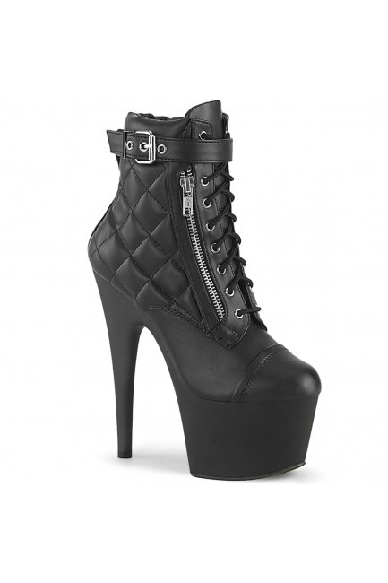 Adore Quilted Black Faux Leather Ankle Boots