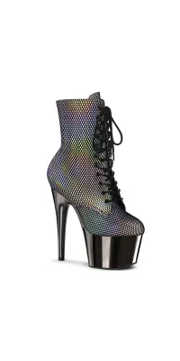 Adore Silver Hologram Fishnet Ankle Boots
