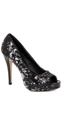 Black Flamingo Sequin Peep Toe Pumps