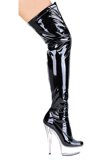 Fantasy Black Clear Platform Thigh High Platform Boots