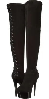 Fare Black Velvet Platform Thigh High Boots for Women