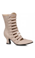 Victorian Open Front Low Heeled Ankle Boots - Beige