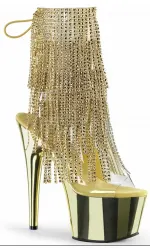 Gold Rhinestone Fringe Platform Ankle Boots