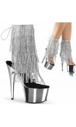 Silver Rhinestone Fringe Platform Ankle Boots